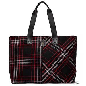 Victoria's Secret 2025 Black and Red Plaid Tote Bag